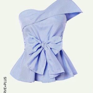 SHEIN Plus One Shoulder Big Bow Stripe Blouse 3X 3XL 18 20